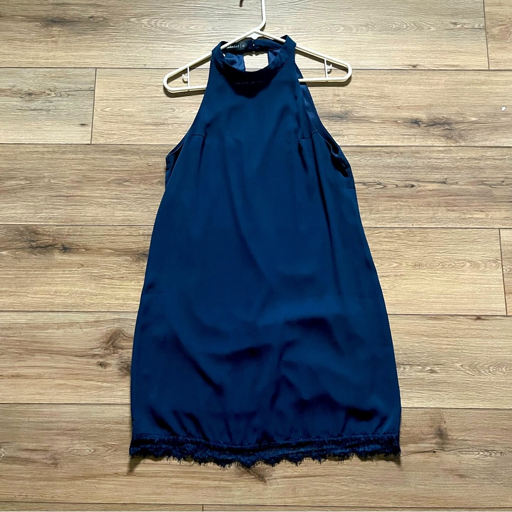 Blue open back cocktail dress